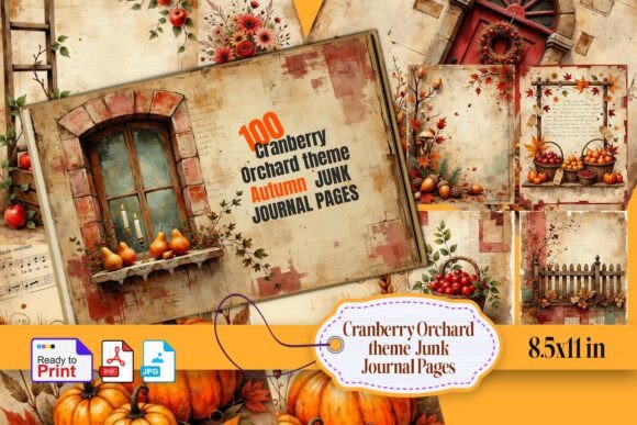 100 Cranberry Autumn Junk Journal Pages