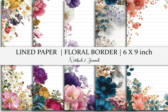 Lined Paper Notebook Floral Border